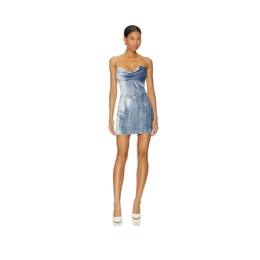 house of harlow 1960 Balley Authentic Solid blue velvet strapless mini dress Xs